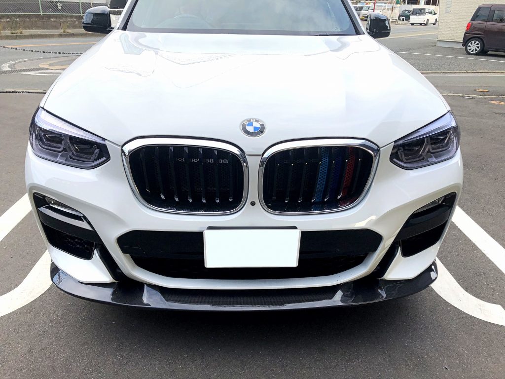BMW専門店スタディ福岡店。BMW G01X3に3DDesignカーボンフロントスポイラー・ボンネットインシュレーター・ヘッドライトフィルム施工しました!