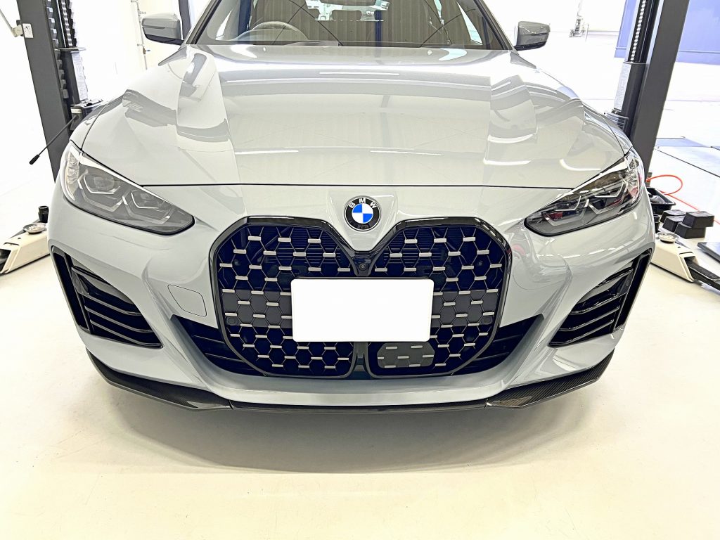 九州のBMW専門店スタディ福岡。BMW4シリーズG26グランクーペにBMWMPERFORMANCEカーボンリップスポイラー取付しました！